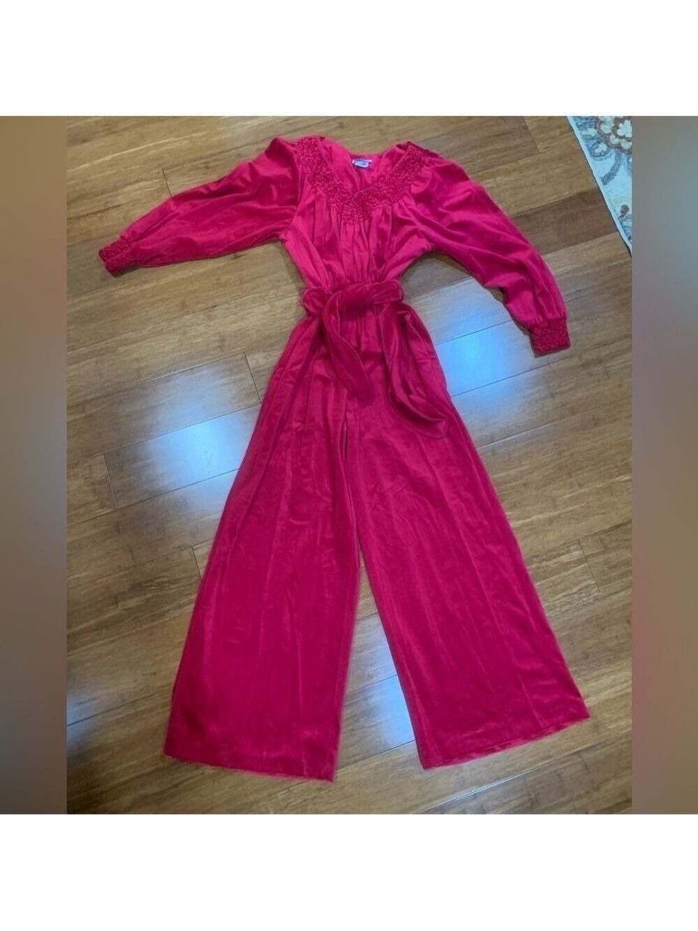 Vintage 80’s Appel velour wide legged zip front house jumpsuit size Small